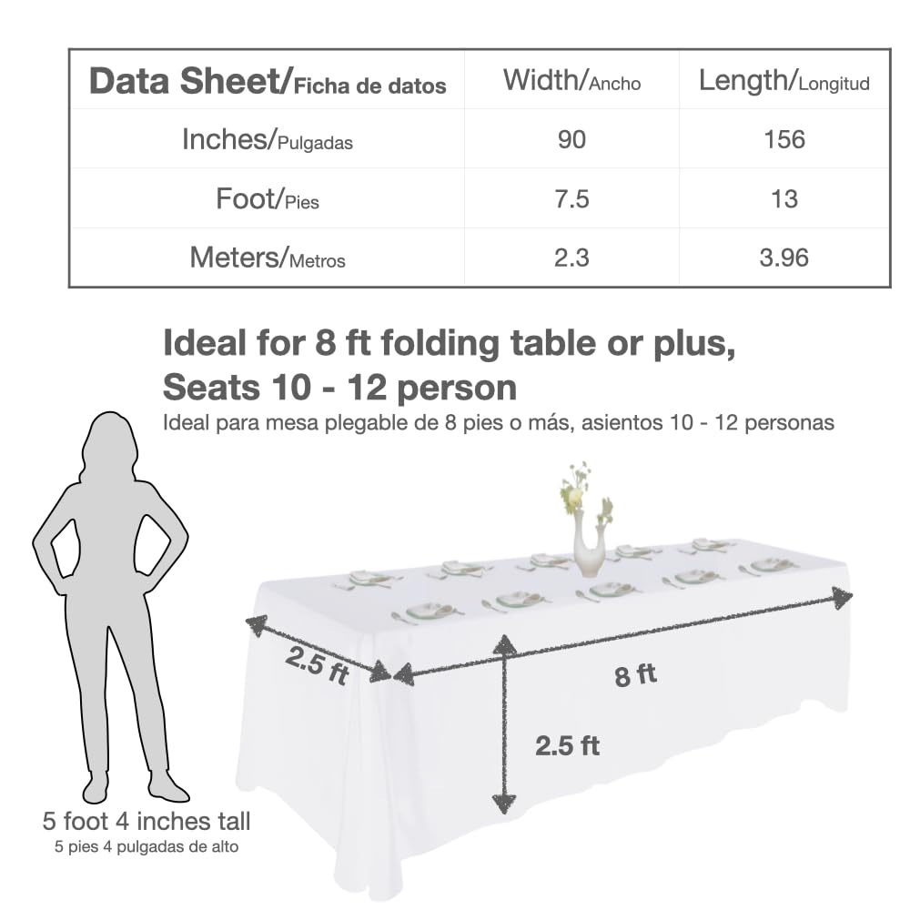 Urby White Tablecloth for 8+ft Rectangle Tables That Seats 8-10 Person, Manteles de Mesa De Tela para Fiestas de 8-10 Sillas, Machine Washable Reusable Polyester Table Cloths