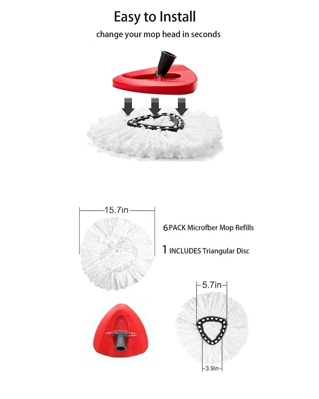 6 Pack Spin mop Replacement Heads with 1 Rotating Base,100% Microfiber head Refills, EasyWring Mop Refills Compatible with Vileda Mop Head,Machine Washable ﻿and Easy Cleaning Replace