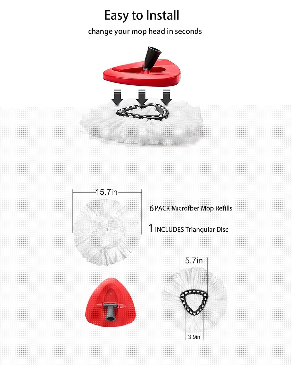 6 Pack Spin mop Replacement Heads with 1 Rotating Base,100% Microfiber head Refills, EasyWring Mop Refills Compatible with Vileda Mop Head,Machine Washable ﻿and Easy Cleaning Replace
