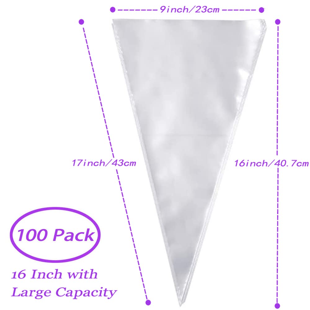 YCbingo 100 Pack Extra Thick Pastry Bags Large Disposable Icing Decorating Bags Cake Professional Strong Piping Bags with 5 Bag Ties for All Sized Tips Kit and Couplers (16 Inch)