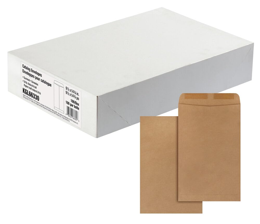 Quality Park Envelopes, Catalog Style, 9-1/2 x 14-3/4 Inch, Gummed Flap, Natural Kraft Paper, 100-Count, Durable Mailing and Document Storage for Business or Home Use