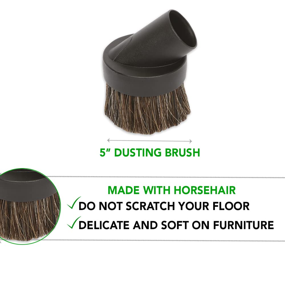 OVO 5PCS Universal Vacuum Cleaner Accessories - 12in Floor Brush, Dusting Brush, Crevice Tool, On-Board Caddy Tool, Upholstery Brush, 1 1/4 inch (32mm) Inner Diameter, Fits All, Black, KIT-216-100-BK