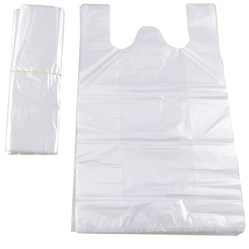 Transparent Grocery Bags Plastic Shopping Bags with Handles T Shirt Bags for Small Business Store Retail Restaurant (Clear(12.5 * 20in,100 pcs))