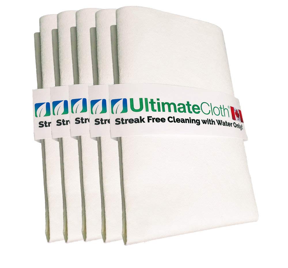 UltimateCloth® Original Streak Free Cloth - 100% MiraFiber® - Water Only Cleaning - Windows, Glass, Mirrors, Stainless Steel, Granite, Quartz, Screens, Cars, Boats - White - 5 Pack