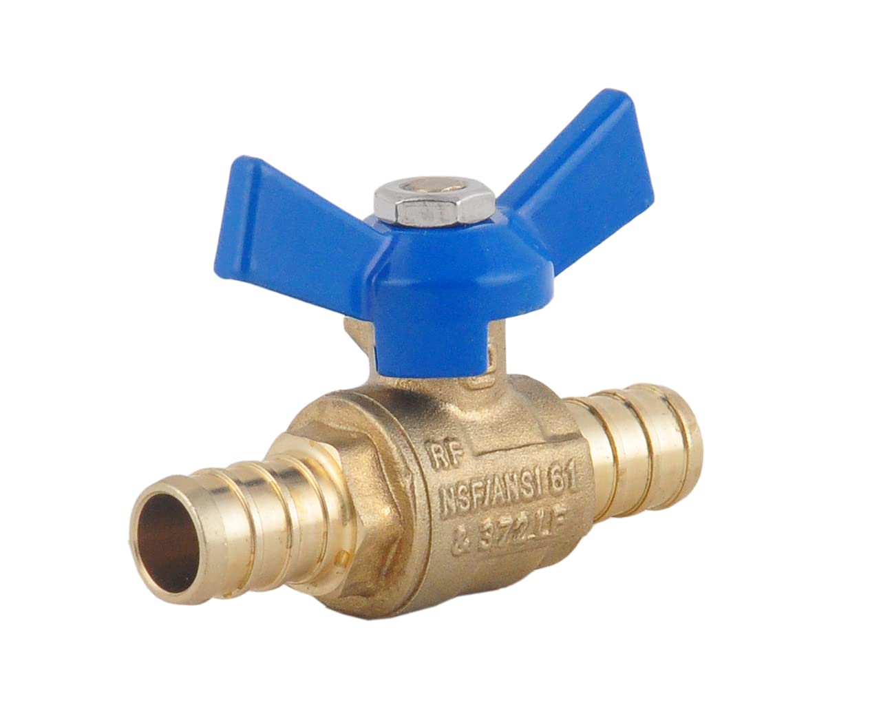 PEX Brass Ball Valve, 1/2-in PEX Lead Free Brass Shut Off Ball Valve with Red & Blue T (Butterfly) Handle, PEX Barb Water Valve with cUPC Certified for Cold and Hot Water (4-Pack)