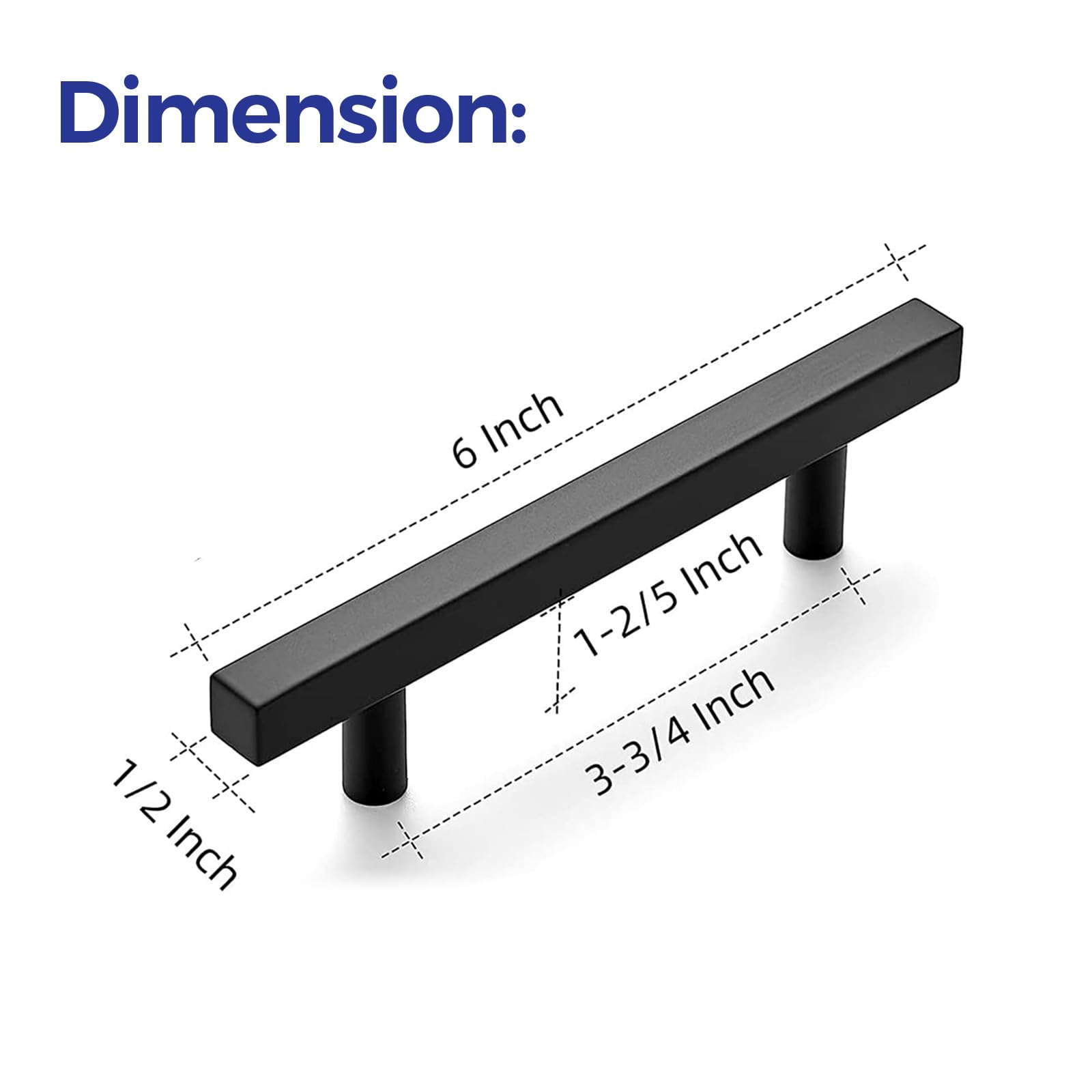 Ravinte 5 Pack 6'' Square Cabinet Pulls Matte Black Stainless Steel Kitchen Drawer Pulls Cabinet Handles 6”Length, 3-3/4” Hole Center
