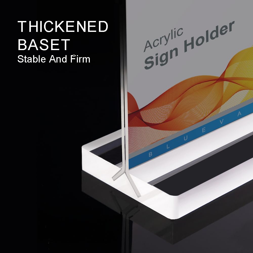 BlueValley 2 Pack Acrylic Sign Holder 8 1/2 x 11 Inch, Clear Plastic Flyer Document Menu Display holder for Table Desk Display, Double Sided Certificate Paper Frame Horizontal Display Stand for Office Store Use