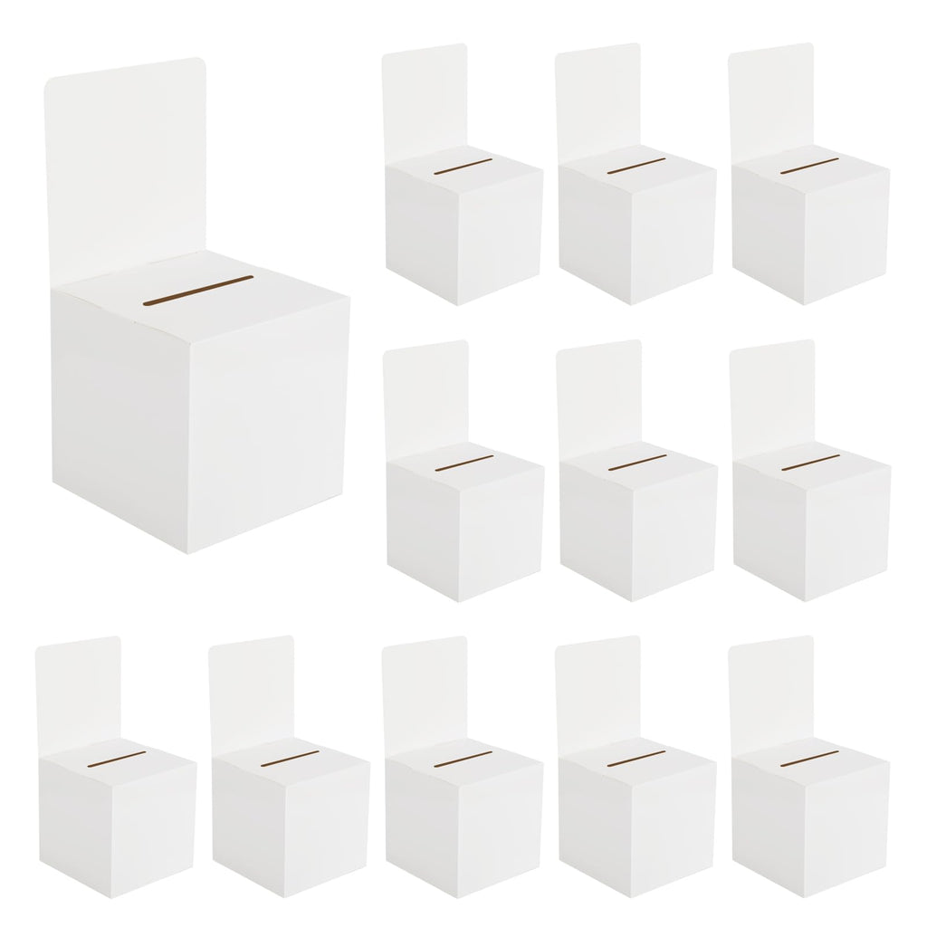zmybcpack 12 Pcs 6x6x6 Inch Ballot Box with Self-Locking Bottom, White Cardboard Raffle Donation Suggestion Box for Fundraising, Voting, Business Card Collection