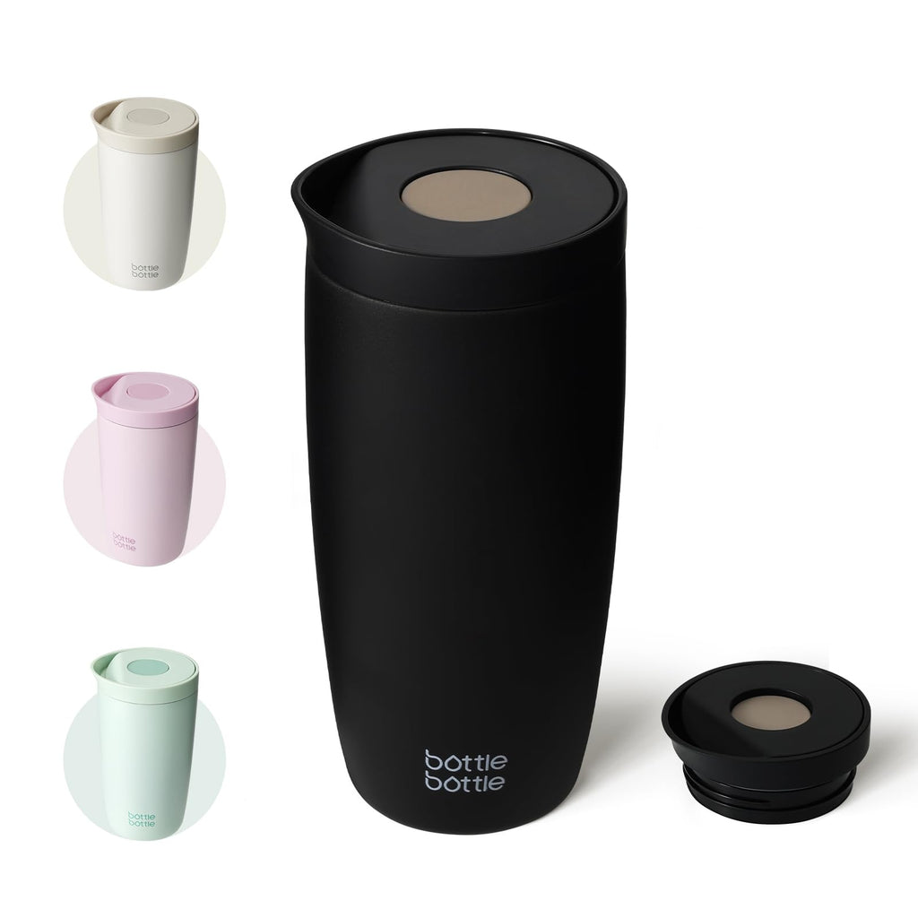 Bottle Bottle Insulated Travel Mug 500ml Stainless Steel Office Coffee Cup with Push Button Lid Keeps Cold and Hot for 8 Hours (Black)