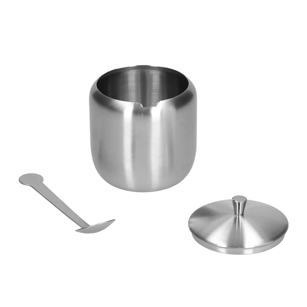 Sugar Bowl,304 Stainless Steel Polished Sugar Storage Jar Salt Pepper Spices Bowl with Spoon and Lid Seasoning Container Dispenser for Home Coffee Bar, 370ML