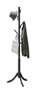 Black Coat Rack Stand, Bamboo Wood Coat Tree with 8 Hooks, Hallway Entryway Hat Hanger Organizer Standing for Bedroom, Office, Clothes, Jackets, Bags, Umbrellas