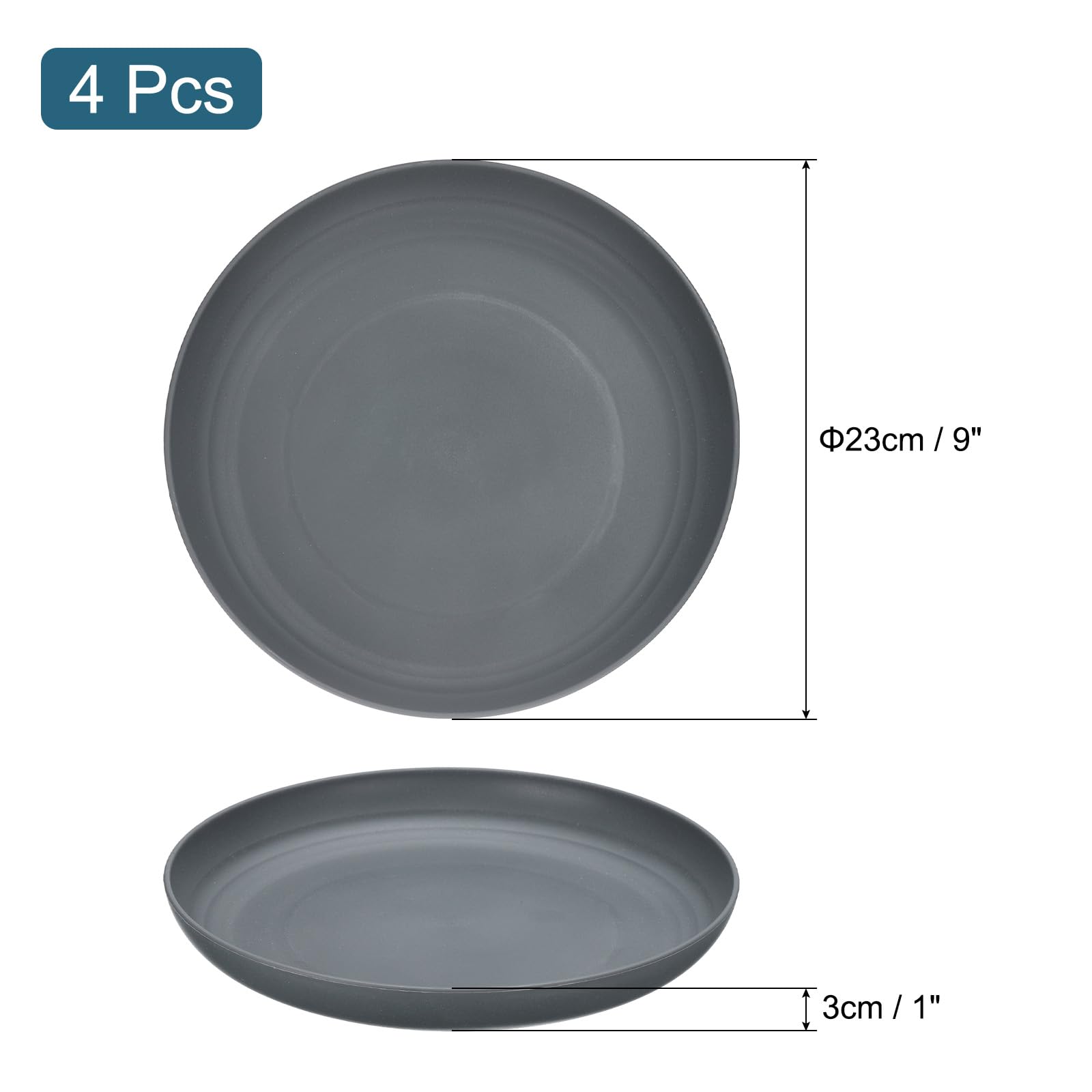 uxcell 4Pcs Plastic Plates Set, 9 Inch Unbreakable Dinner Plates Set Plastic Plates Reusable Dishwasher & Microwave Safe for Restaurants Kitchen Food Outdoor Camping, Dark Grey