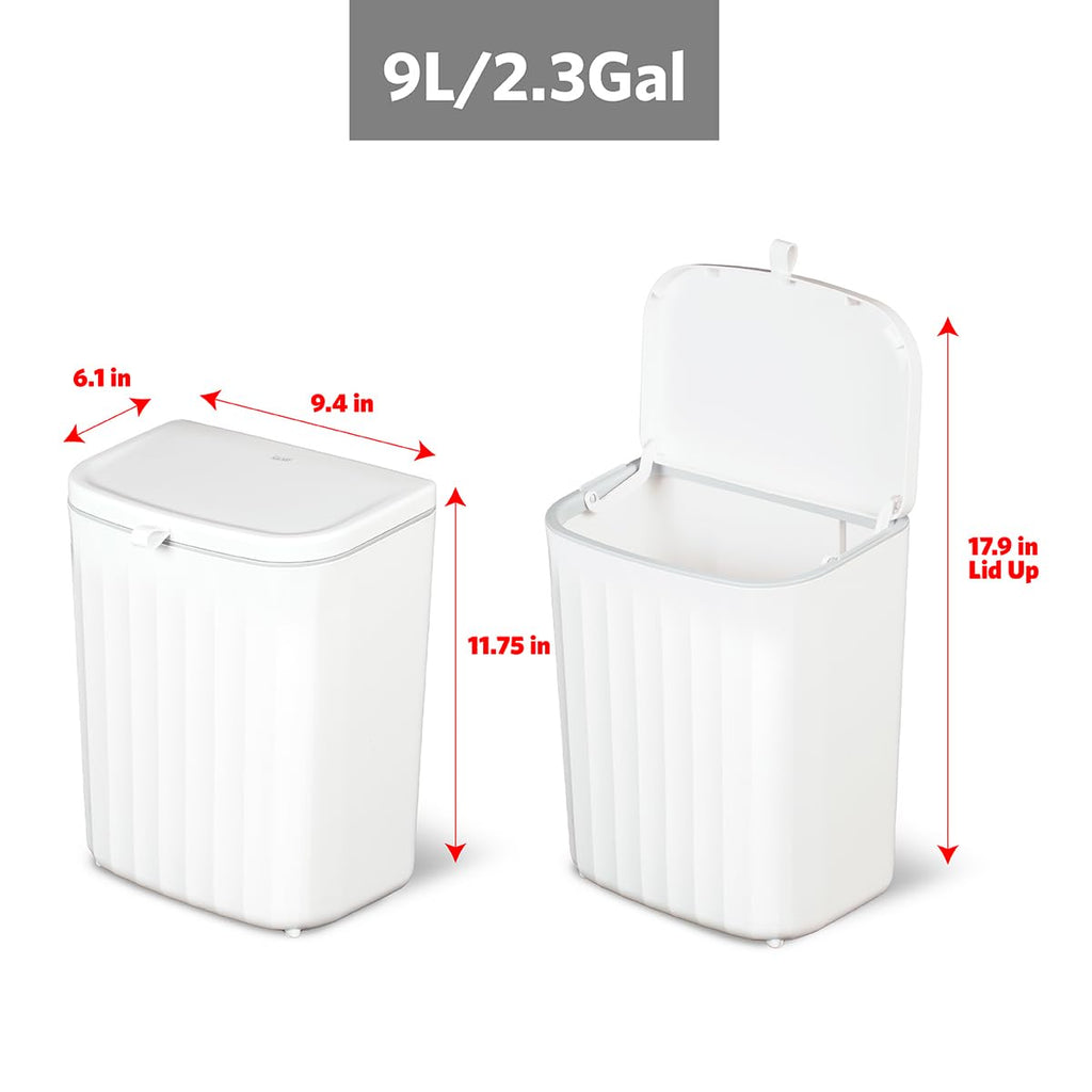 Glad Roomate Under Counter Waste Bin | Space Saving Small Trash Can for Kitchen Cabinet, Bathroom or Office | Dual Lid for Ease of Opening, 9 Liter, White