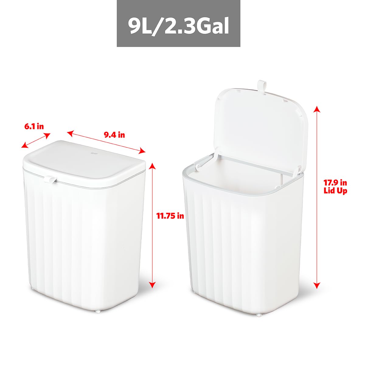 Glad Roomate Under Counter Waste Bin | Space Saving Small Trash Can for Kitchen Cabinet, Bathroom or Office | Dual Lid for Ease of Opening, 9 Liter, White