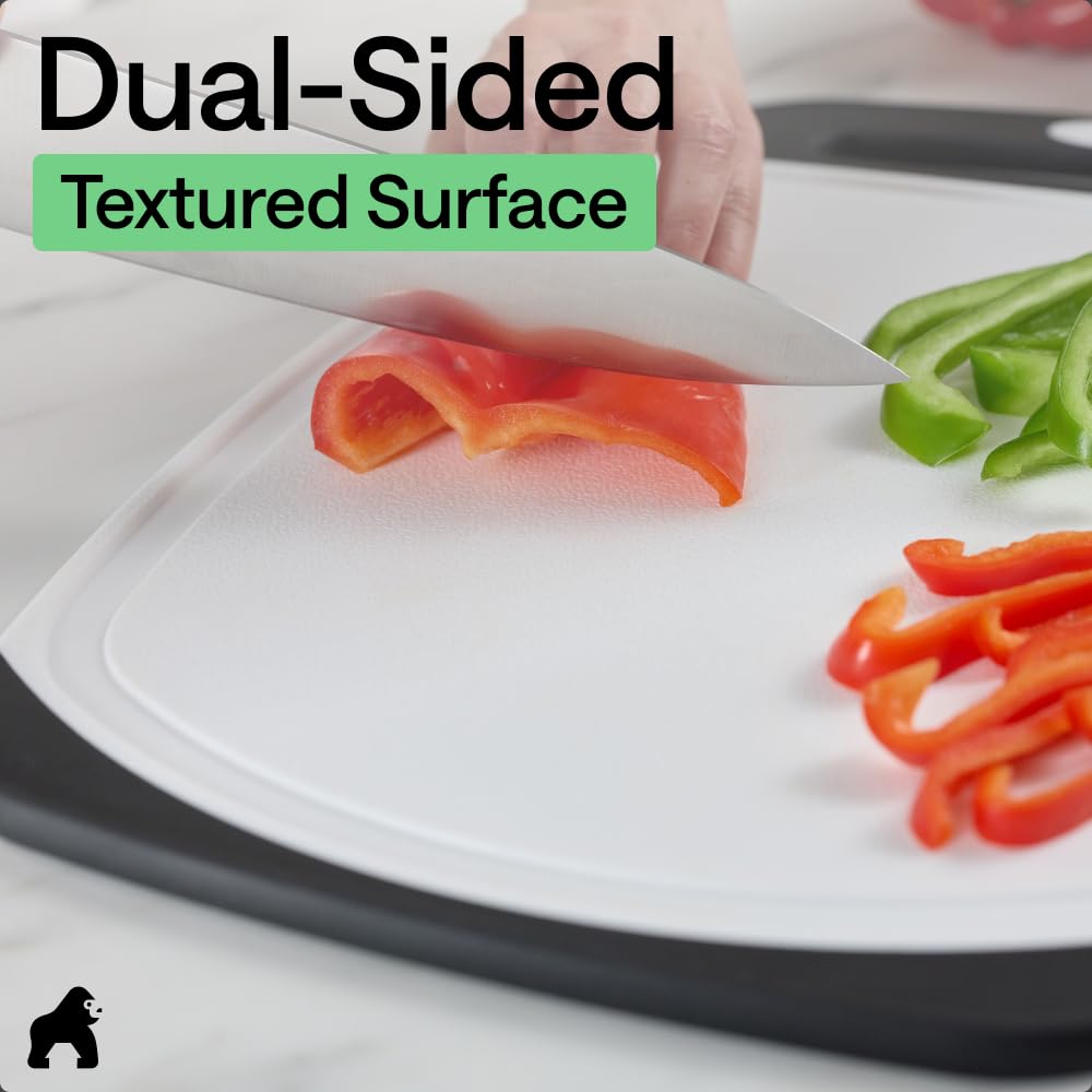 GORILLA GRIP Durable Cutting Board Set of 3, Multiple Sizes, Reversible and Oversized, Easy Grip Handle, Juice Grooves, Dishwasher Safe, Large Kitchen Chopping Boards, Meat, Veggies, Black