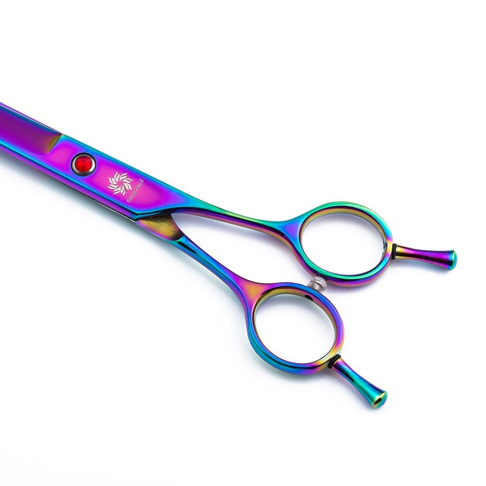 Dream Reach 8.0 Inch Twin Tailed Rainbow Curved Blade Pet Grooming Scissors Dog Hair Cutting Shears with Case (Curved Scissors)