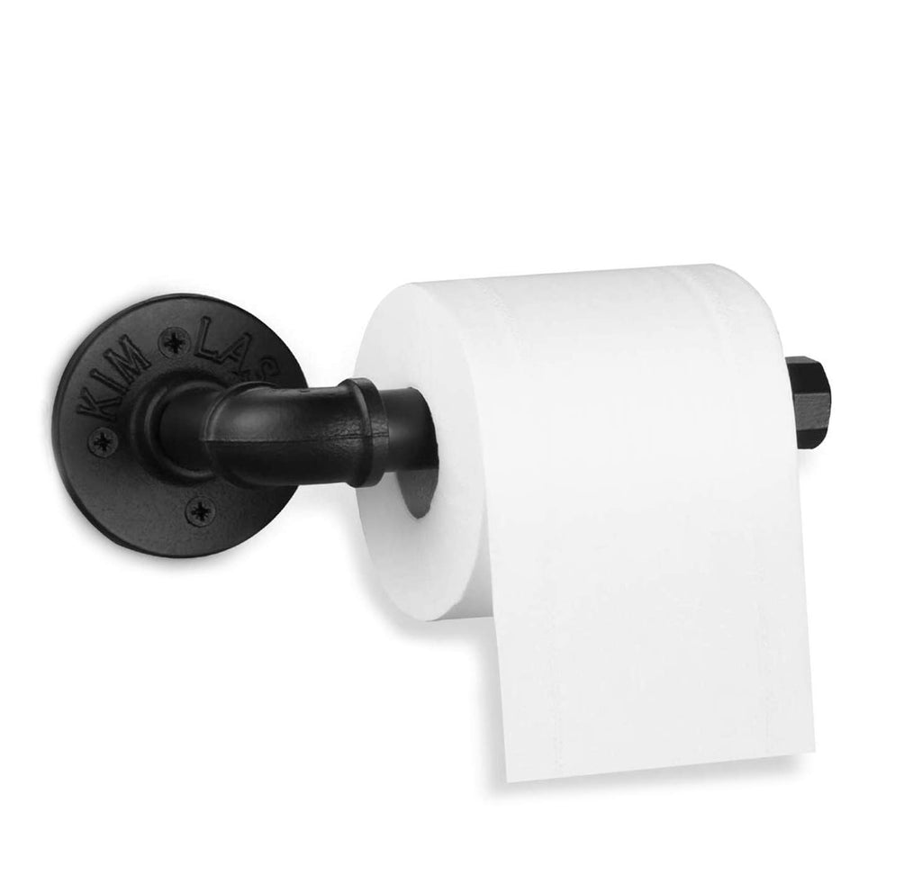 FS Colar 's Home Industrial Pipe Toilet Paper Holder ? Heavy Duty DIY Style, Wall Mounted Kit, Modern Chic Electroplated Black Iron Finish, Commercial Grade Metal, Slide TP Roller