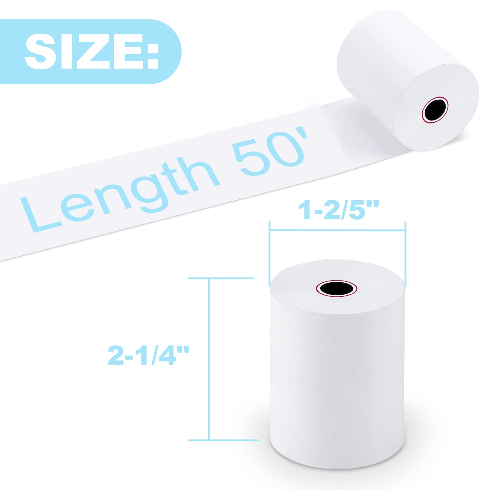 RyhamPaper 50 Rolls Thermal Receipt Paper, Thermal Paper 2 1/4" x 50' Pos Receipt Paper, Cash Register Rolls