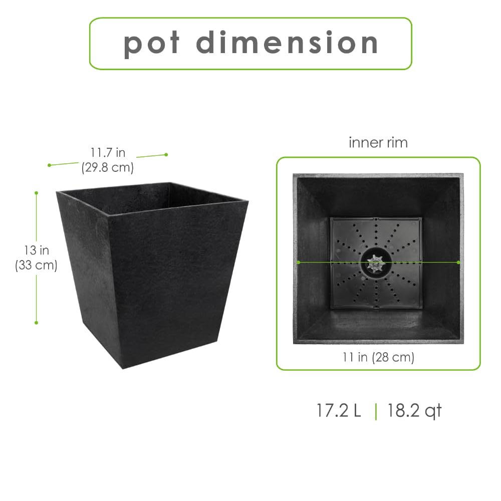 Tierra Verde 12″ x 13″ Sonata Square Planter in Slate, Made from Recycled Materials
