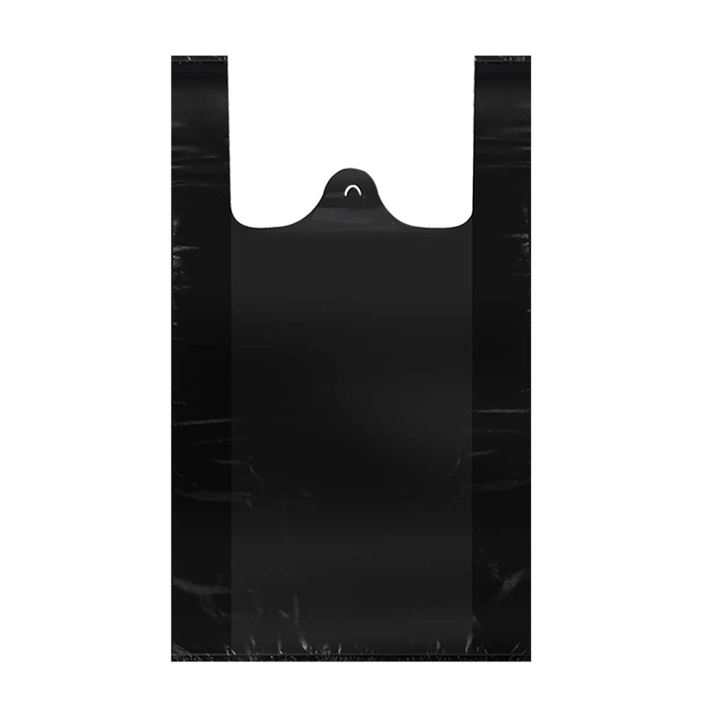 T Shirt Bags Black Plastic Grocery Bags with Handles in Bulk, Bolsas De Plastico para Negocio, 16x23 Inch (100 Pcs)