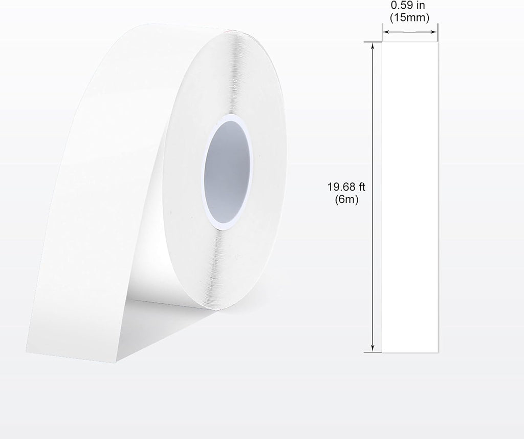 SUPVAN E10 & E11 & E16 Label Maker Tape, 4 Rolls 15mm x 6m Genuine Continuous Laminated Thermal Label Tape Refill, Waterproof Oilproof Child-Safe Durable Auto Detect Labels, Black on White
