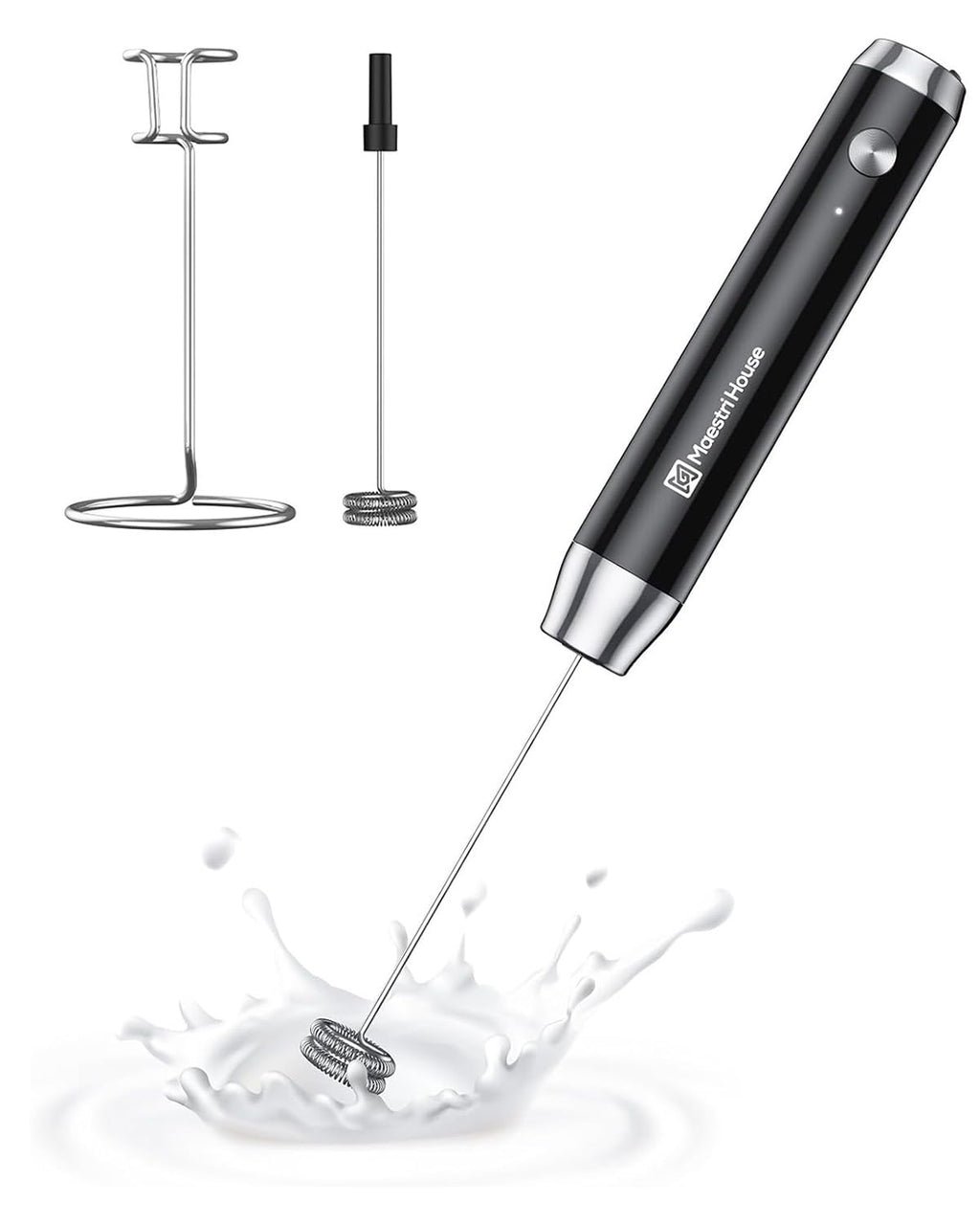 Maestri House Rechargeable Milk Frother, Handheld Electric Foam Maker Waterproof Detachable Stainless Steel Whisk Drink Mixer Foamer with Stand,LunaFro