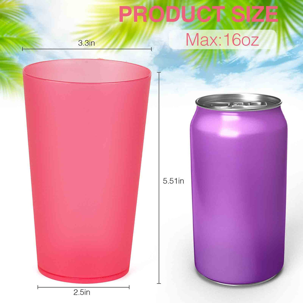 16Pack 16 Ounce Plastic Cups, Reusable Plastic Glasses, Plastic Tumblers, Safe to Wash Dishes, Very Suitable for Parties, Camping, Outdoor, Kids