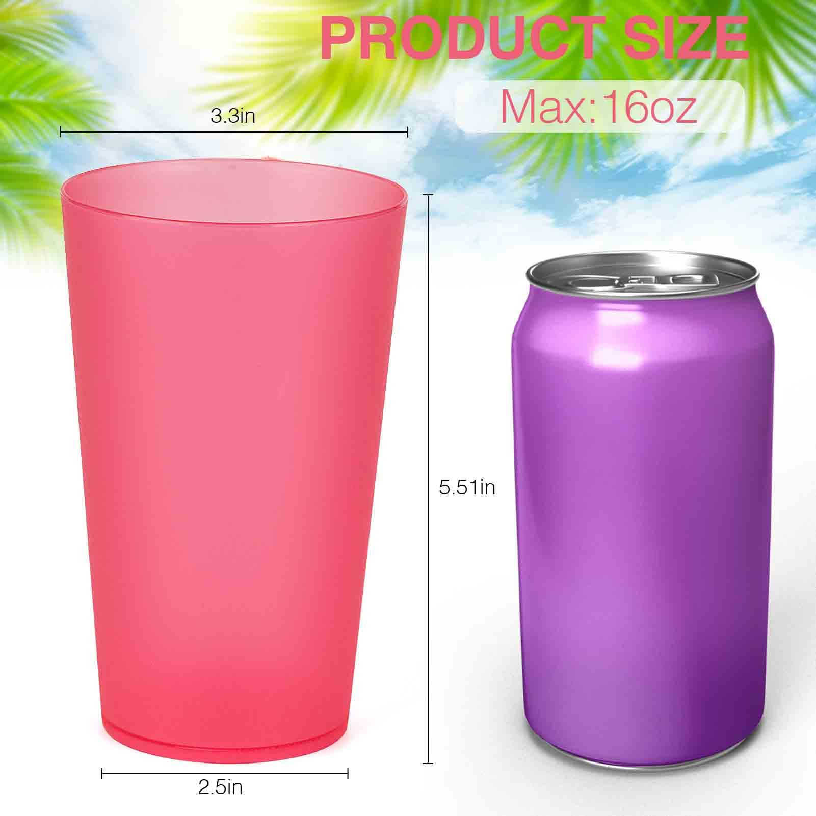 16Pack 16 Ounce Plastic Cups, Reusable Plastic Glasses, Plastic Tumblers, Safe to Wash Dishes, Very Suitable for Parties, Camping, Outdoor, Kids