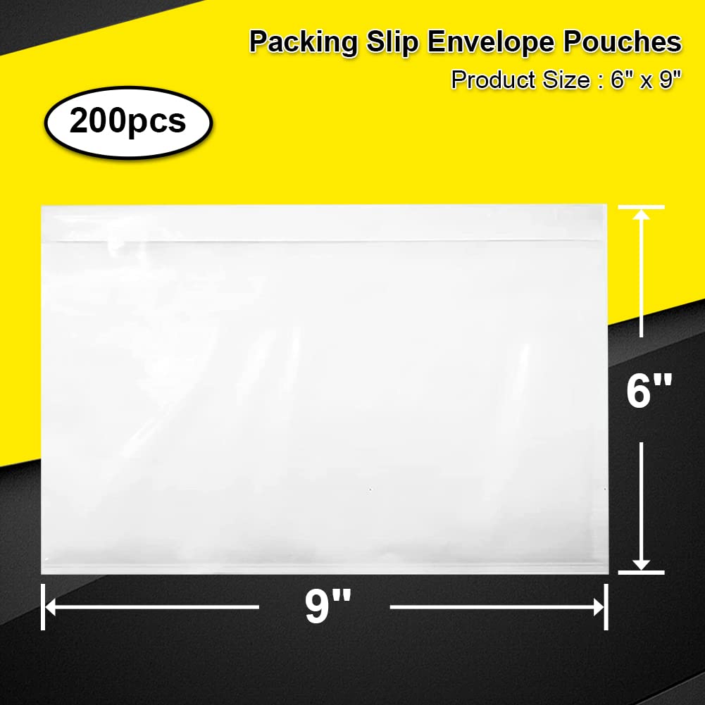 OausTect 6" x 9" Packing Slip Envelope Pouches,Clear Adhesive Top Loading Packing List - 200 Packs, Shipping Label Sleeves