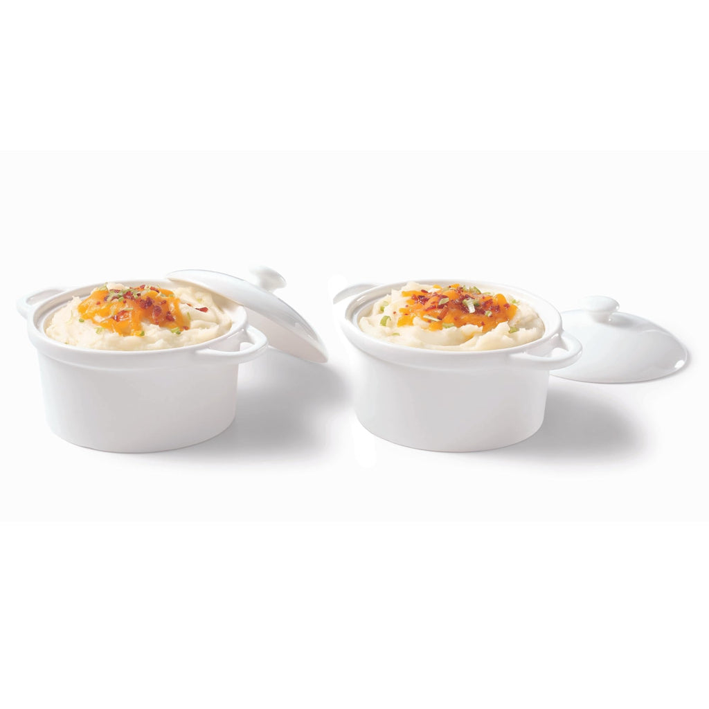 Starfrit Gourmet Bistro - Set of 2 Porcelain Mini Casseroles with lids - Stain Resistant - Oven, Microwave and Dishwasher Safe - Versatile Use
