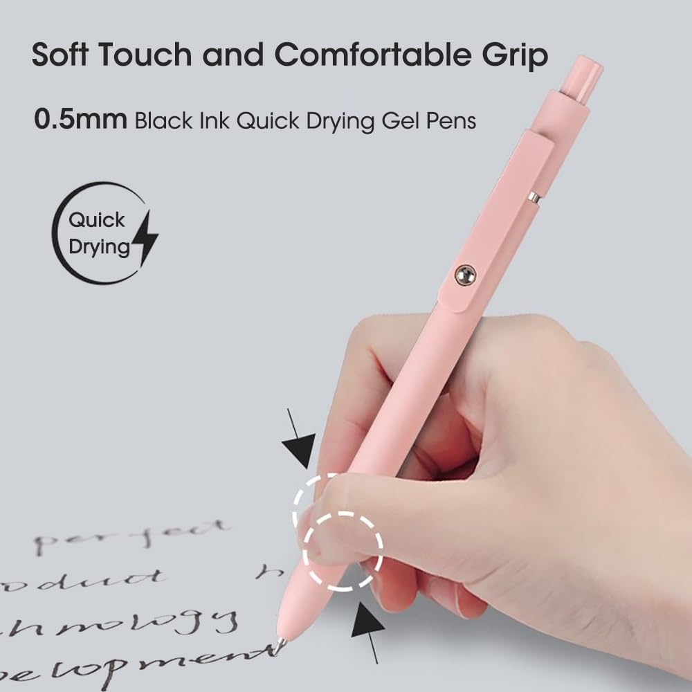 FIOVER 10pcs Gel Pens Quick Dry Ink Pens Fine Point Premium Retractable Rolling Ball Gel Pens Black Ink Smooth Writing for School Office Home (10pcs Morandi)