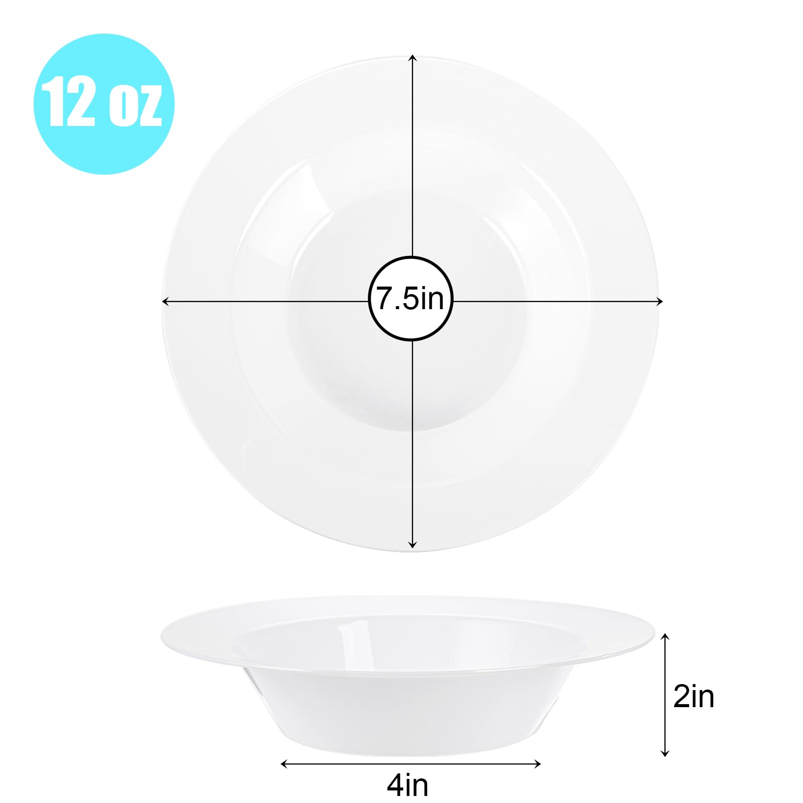 Suwimut 60 Pack White Plastic Bowls, 12 oz Disposable Soup Bowls, Premium Heavy Duty Plastic Dinner Bowl Dessert Salad Bowl for Wedding, Party, Catering, Christmas, and Everyday Use