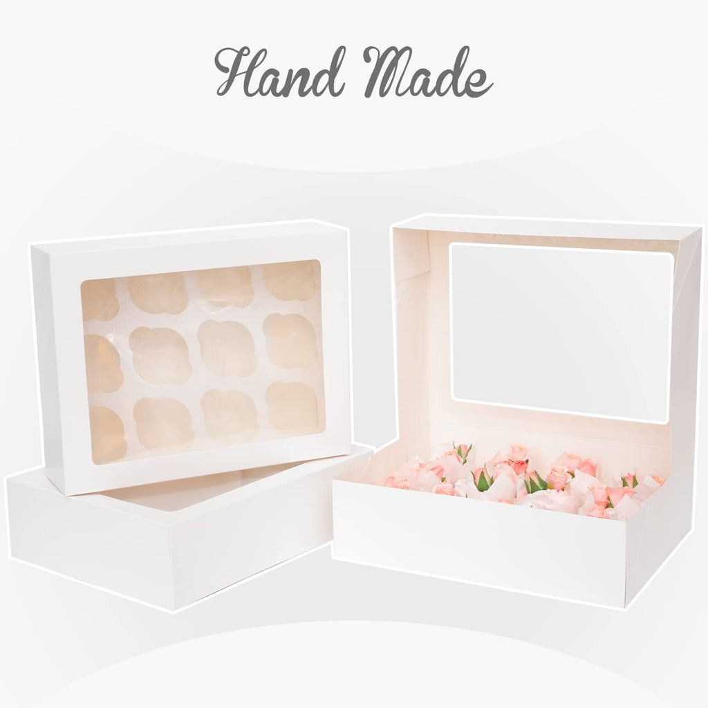 20 Pcs White Cupcake Box Cupcakes Carrier 12 Cupcake Containers, 12 Cupcake Boxes with Window 13x10x3.5inch