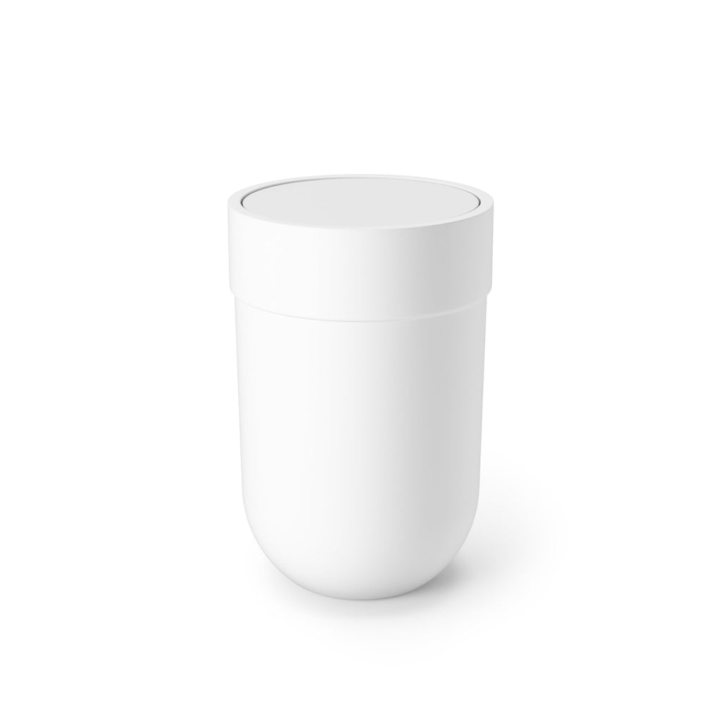 Umbra Touch Trash Can, Small 1.6-Gallon Garbage Bin with Swing Lid, Waste Basket for Bathroom or Office, White