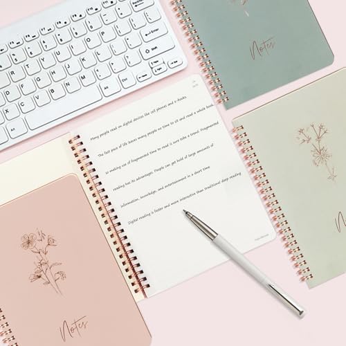 3 PCS Aesthetic Spiral Notebooks, A5 Hardcover College Straight Line Horizontal Line Notebooks for School and Work, Cute journaling notebook with Large Pocket Lined Pages