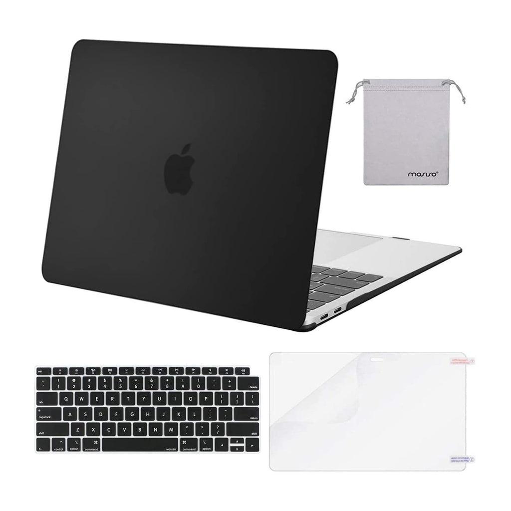 MOSISO Compatible with MacBook Air 13 inch Case M1 Chip 2021-2018 Release A2337 A2179 A1932, Plastic Hard Shell&Keyboard Cover&Screen Film&Storage Bag for MacBook Air 13.3 inch Case, Black