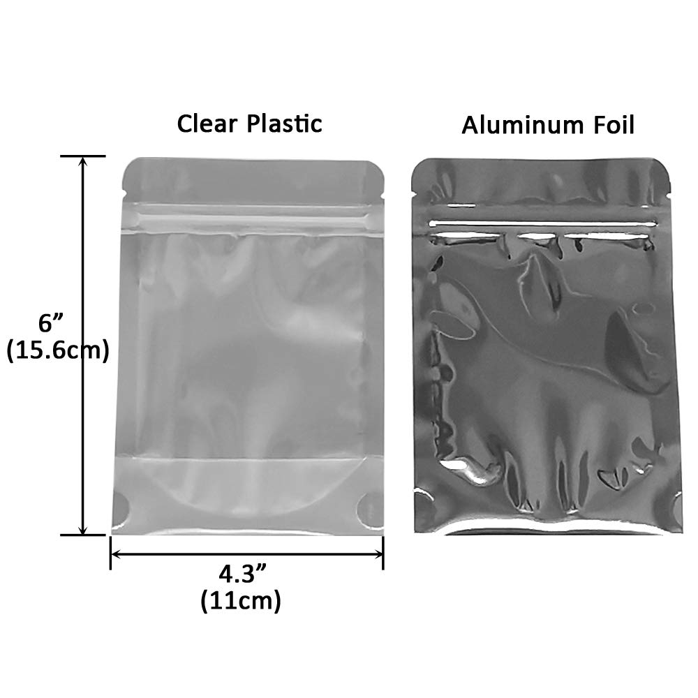 Belinlen 100 PACK 4 x 6 Inch Zipper Mylar Bags Stand Up Mylar Zip Lock Bags Clear Silver Bags Reusable Food Storage Aluminum Foil Pouch Bags for Multipurpose with Gusset Bottom(5.5mil Thickness)