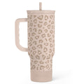 SANDJEST Leopard Tumbler with Handle, Insulated Cup Stainless Steel Travel Mug Cup, Gifts for Women Girl on Birthday Christmas, Tan Leopard, 40oz