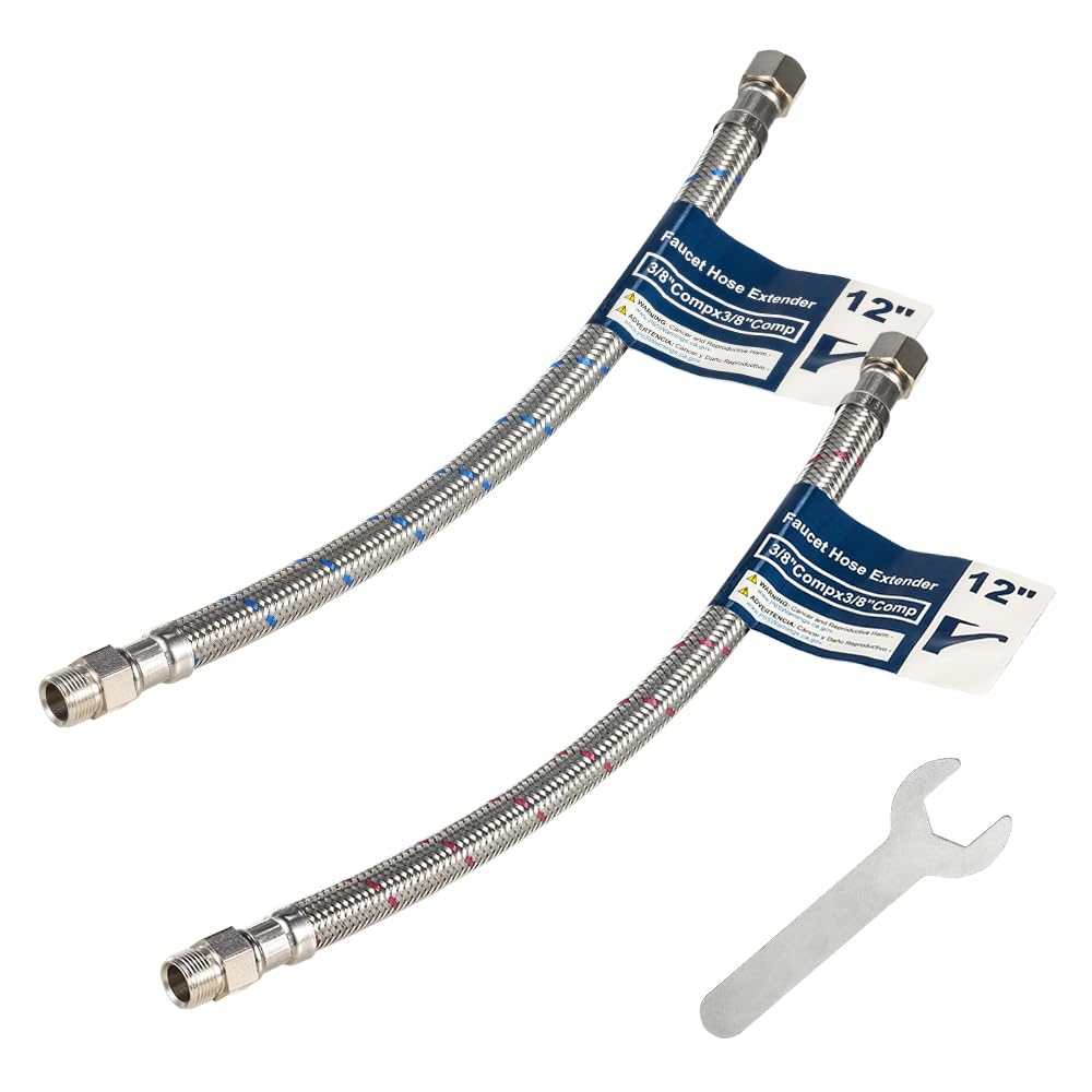 2-Pack 12-Inch Faucet Supply Extension, 3/8 OD Comp (Male) x 3/8 Comp (Female)