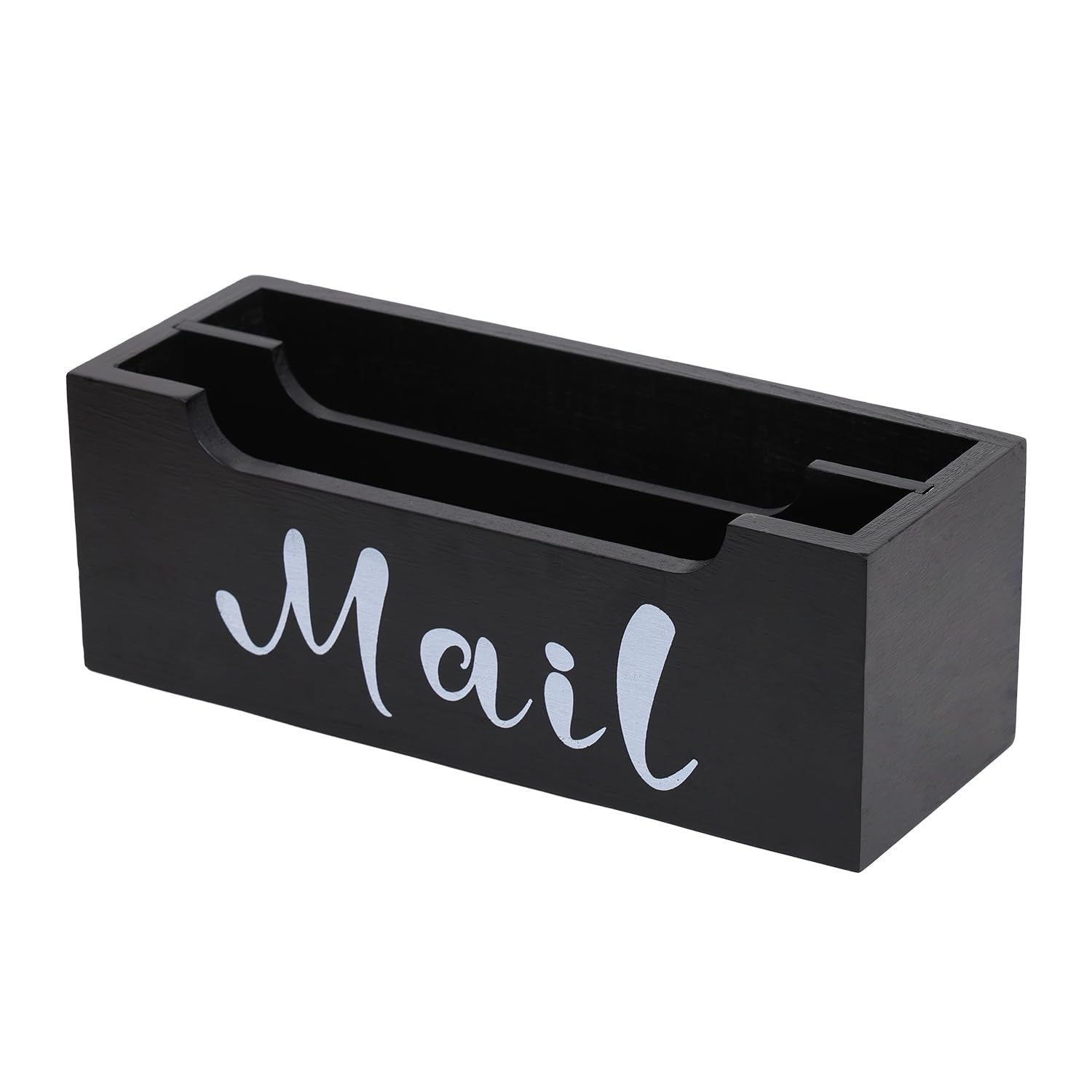 ZBBCTUS Mail Organizer Wall Mounted with 2 Slots & Removable Grids, Black Mail Sorter Basket, Wood Desk Mail Holder Countertop Hanging for Home Office Decor