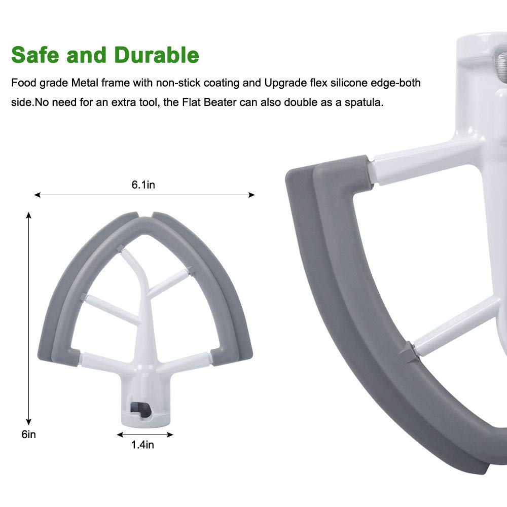 Prokitchen Flex Edge Beater Fit for Kitchenaid Mixer, 4.5-5 Quart Tilt-Head Flat Beater Fit for Kitchen Aid Accessories and Attachments with Silicone Edges Flex 4 Soft Plastic Scraper