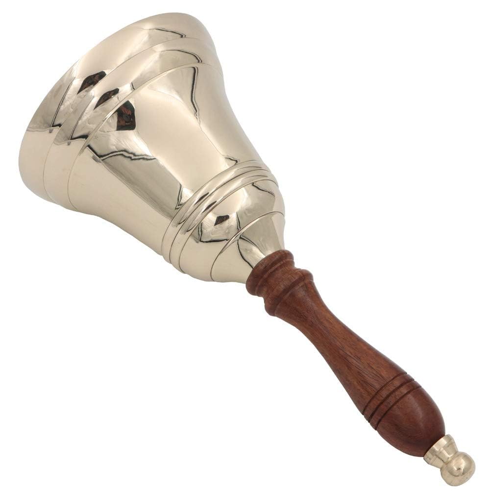 Large & Heavy Loud Gold Hand Call Bell for Weddings, Christmas & School - Polished Brass Hand Bell by The Metal Magician (Pack of 1)