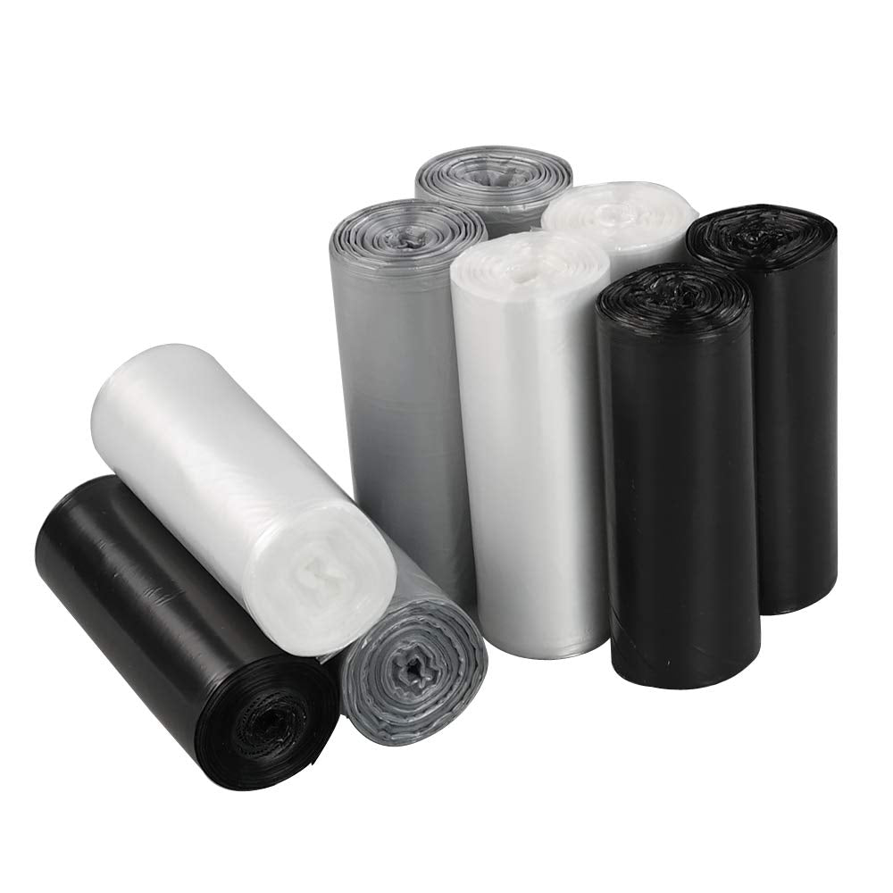 Wekioger 1.2 Gallon Small Garbage Bags, 9 Rolls / 225 Counts (Clear, Gray, Black)