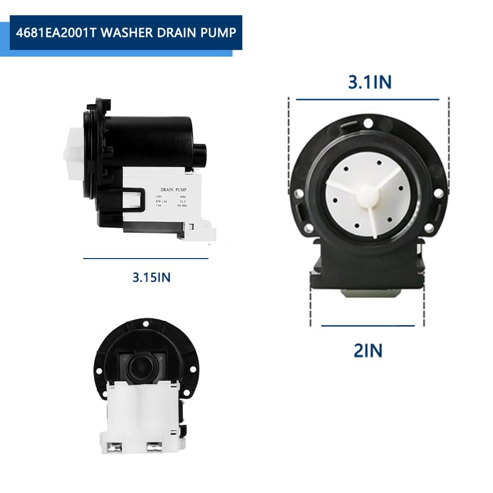 4681EA2001T Washer Machine Drain Pump for LG Drain Pump, for LG Washer Parts - Replaces AP5328388 2003273 4681EA2001D 4681EA1007D 4681EA2001N 4681EA1007G LP2001T Washer Pump