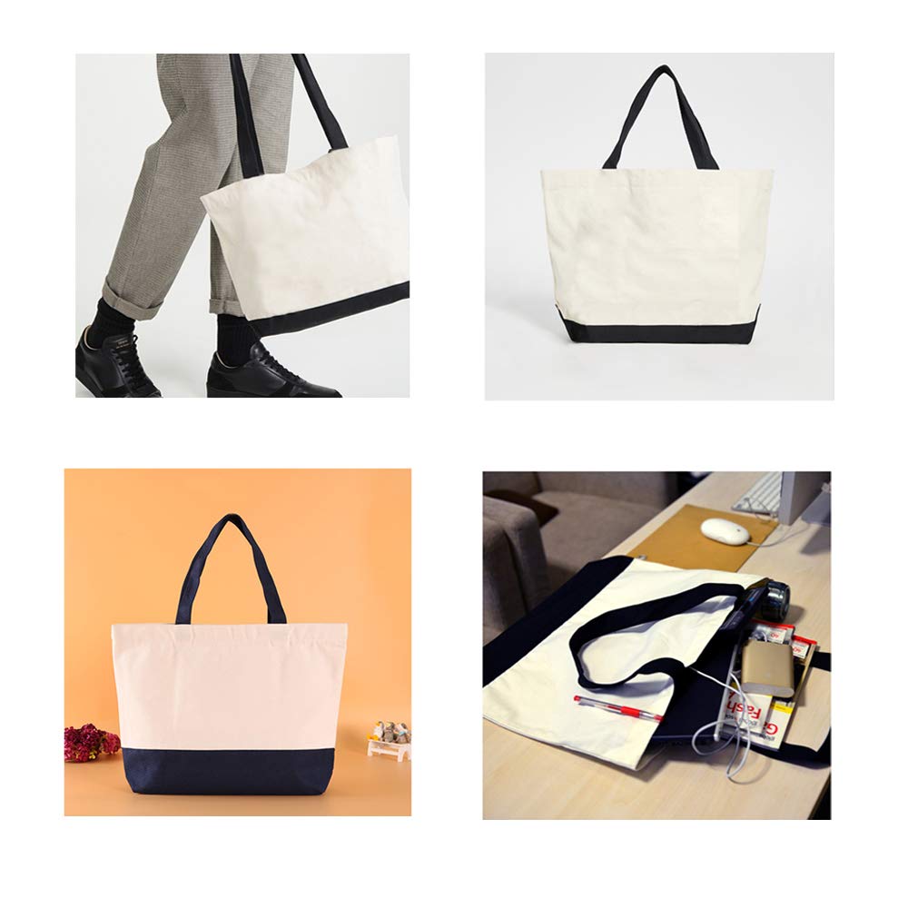 8 Pcs 18.5"x15" (47x38CM) Canvas Tote Bags Large Tote Shopping Bags with Handle Multipurpose Fashionable DIY Large Reusable Grocery Bag Gift Bag and Wedding Birthday Promotion Giveaways Two Tone