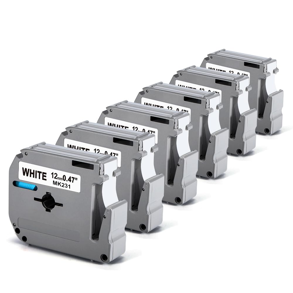 M-K231 12mm Label Maker Tape Replace for Brother P Touch M Tape M-K231s MK231 M-231 M231 M231s 12mm 0.47 Tape Work with Brother Ptouch PTM95 PT-M95 PT-65 PT-90 PT80 PT-70, Black on White