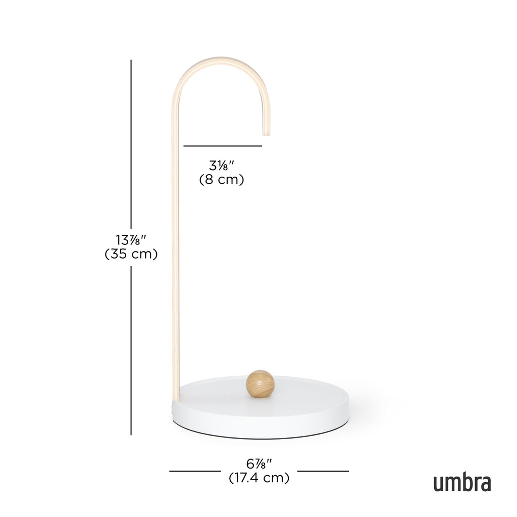 Umbra Bellwood Paper Towel Holder for Kitchen Countertop, with Real Wood Stand and Weighted Metal Base, White/Natural