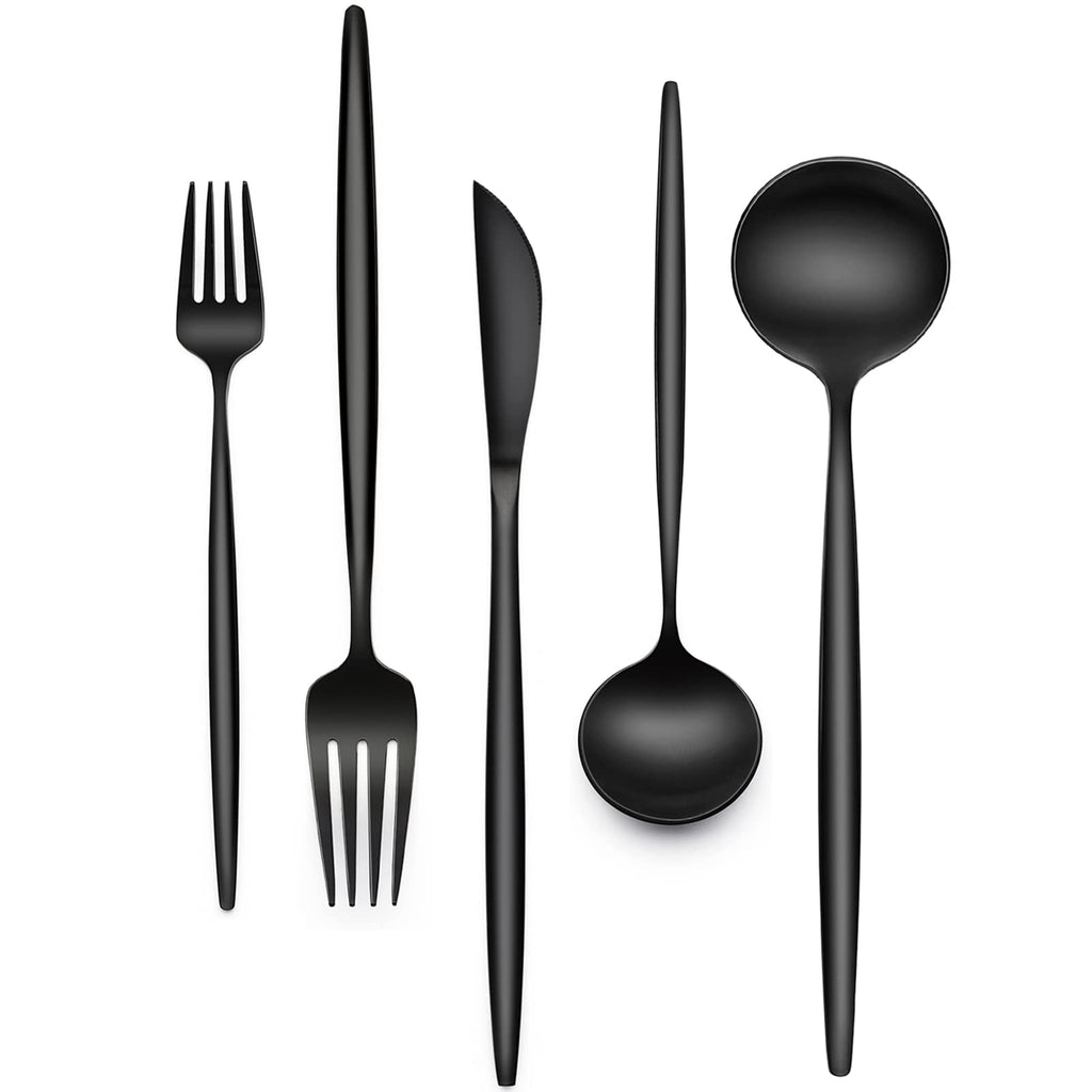 30-Piece Black Silverware Set, Flatware Set for 6, Food-Grade Stainless Steel Tableware Cutlery Set, Utensil Sets for Home Office Restaurant Hotel, Dishwasher Safe