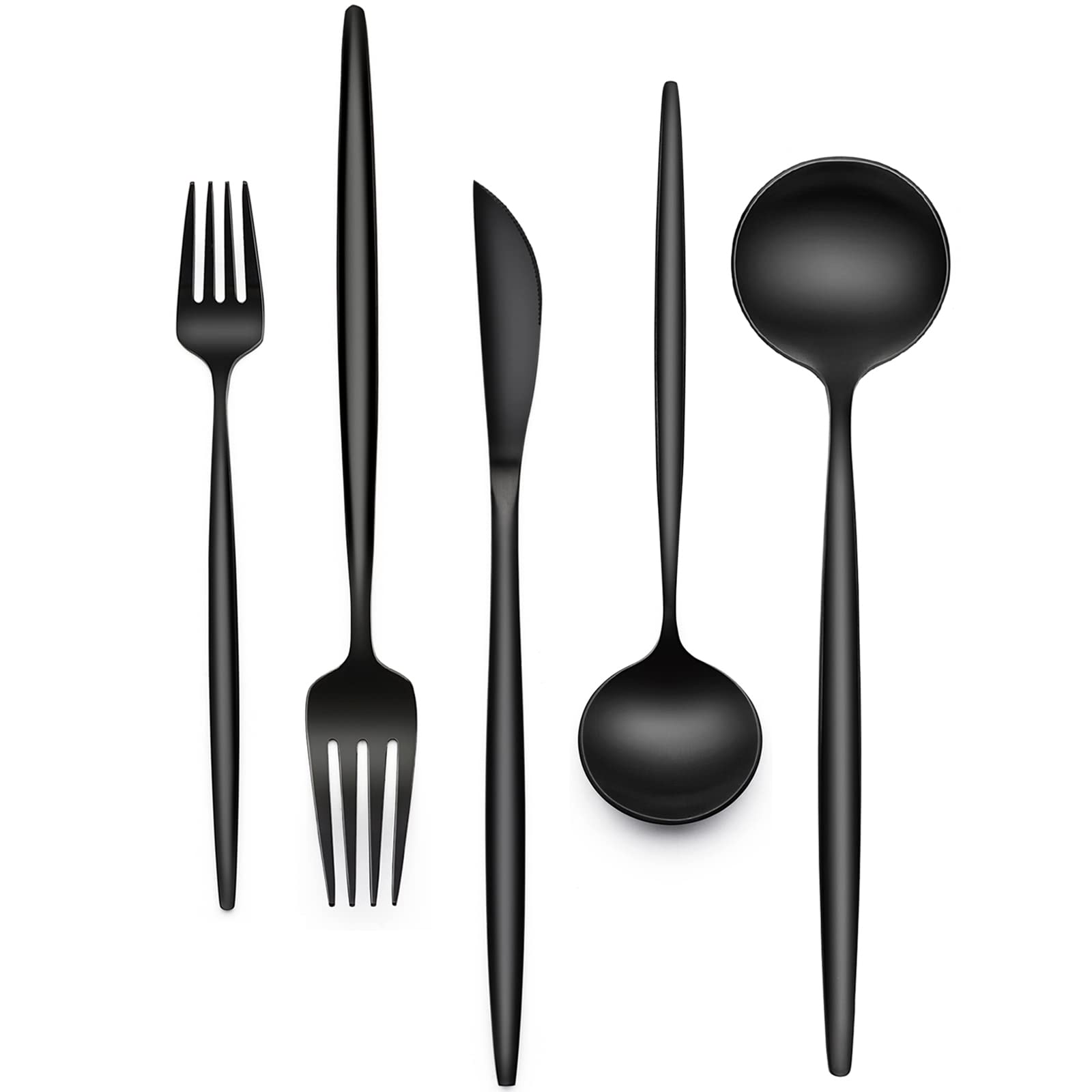 30-Piece Black Silverware Set, Flatware Set for 6, Food-Grade Stainless Steel Tableware Cutlery Set, Utensil Sets for Home Office Restaurant Hotel, Dishwasher Safe