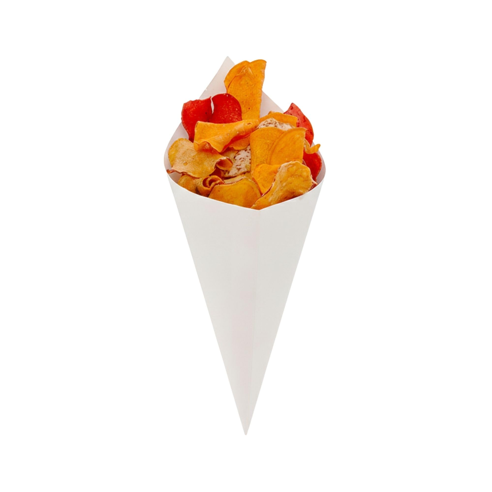 Restaurantware-Conetek 10-Inch Eco-Friendly White Finger Food Cones: Perfect for Appetizers - Food-Safe Paper Cone - Disposable and Recyclable - 100-CT